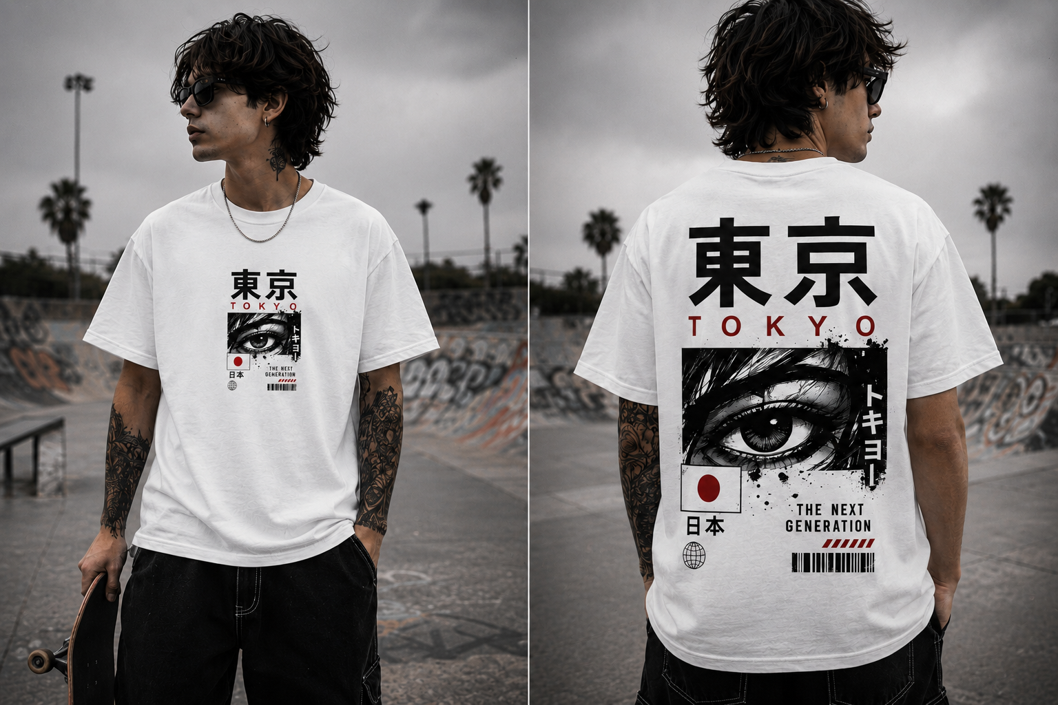 Tokyo Eye Graphic T-Shirt | Japanese Flag, Barcode, Manga Style