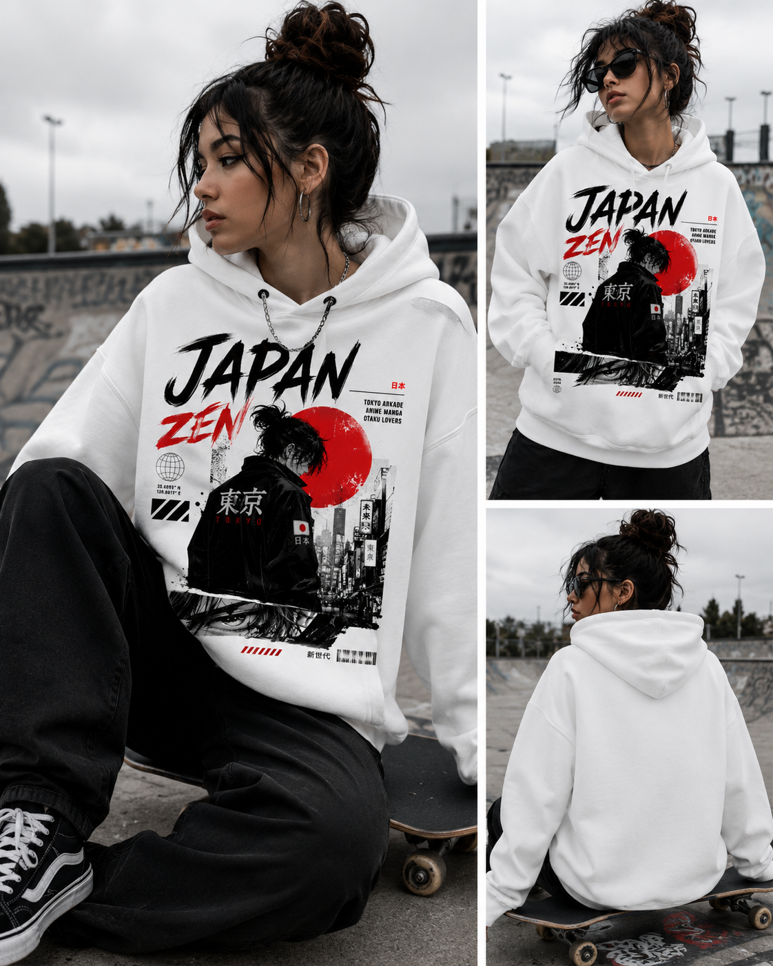 Japan Zen graphic crewneck sweatshirt | Tokyo red sun street scene